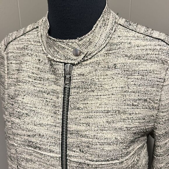 THEORY Bavewick Branson Moto Jacket Nubby Black/Cream Raw Hem. Zipper Front. - Picture 5 of 11